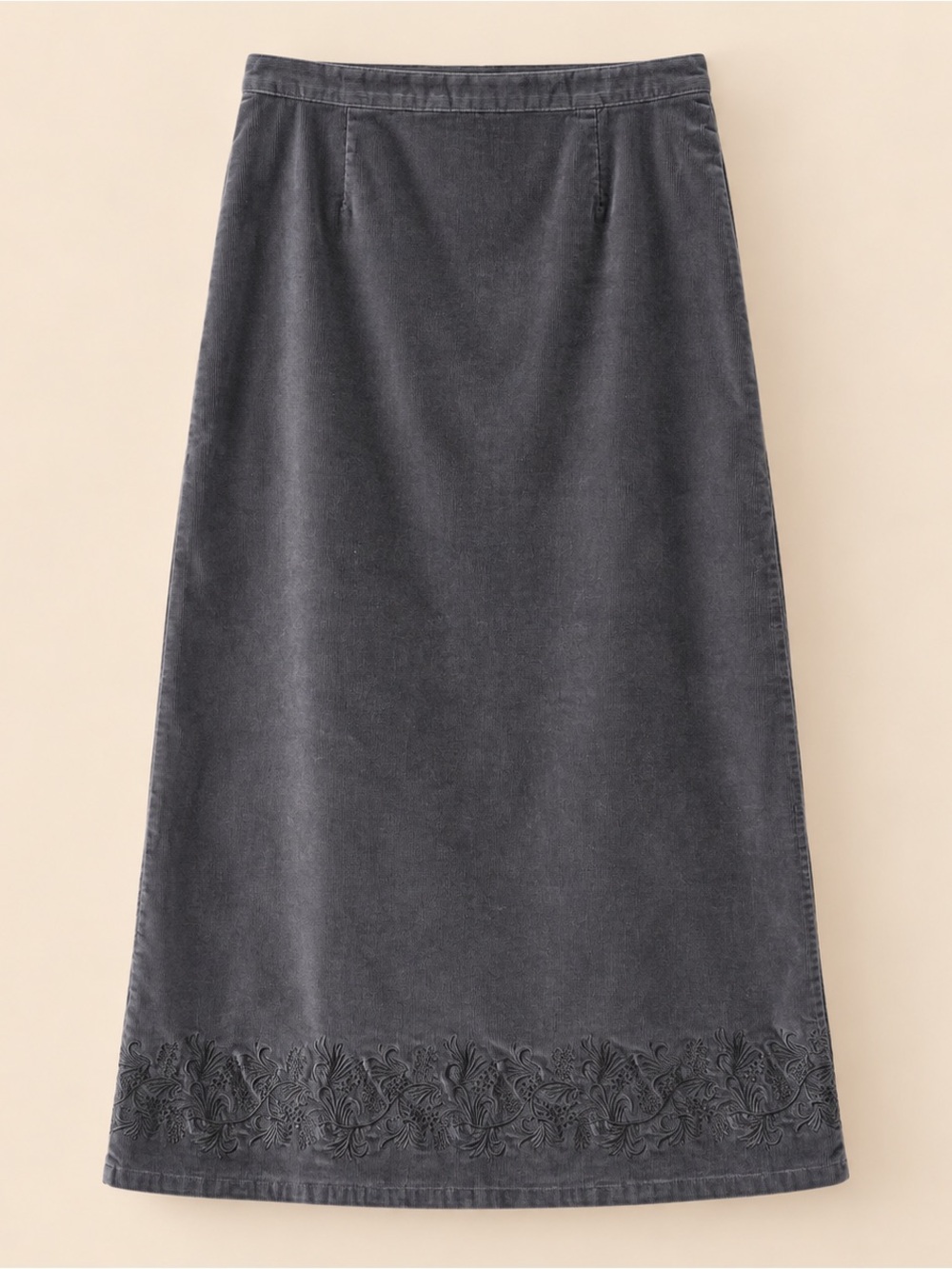 Y2K Low Rise Slate Grey Thin Cord Maxi Skirt 10